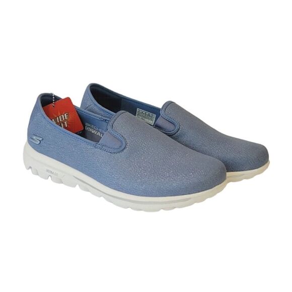Sketchers GOwalk Adorn Blue Glitter Canvas Slip-on Shoe Size 11 Extra Wide - Picture 1 of 9
